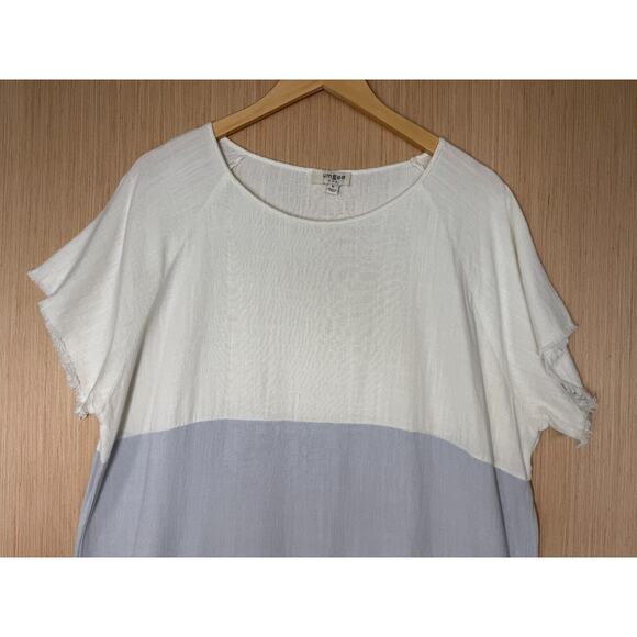 Umgee Linen Blend High Low Frayed Hem Dress Womens Size Medium Boho Beachy - Picture 2 of 10